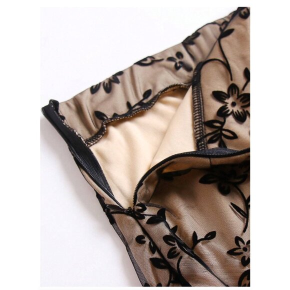 Floral Flocking Tulle Long A-Line Skirt - Picture 8 of 12